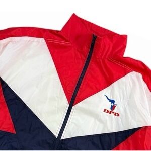 Vintage Chevron 90s DPD Longhorn Colorblock Windbreaker Jacket Red White Blue L